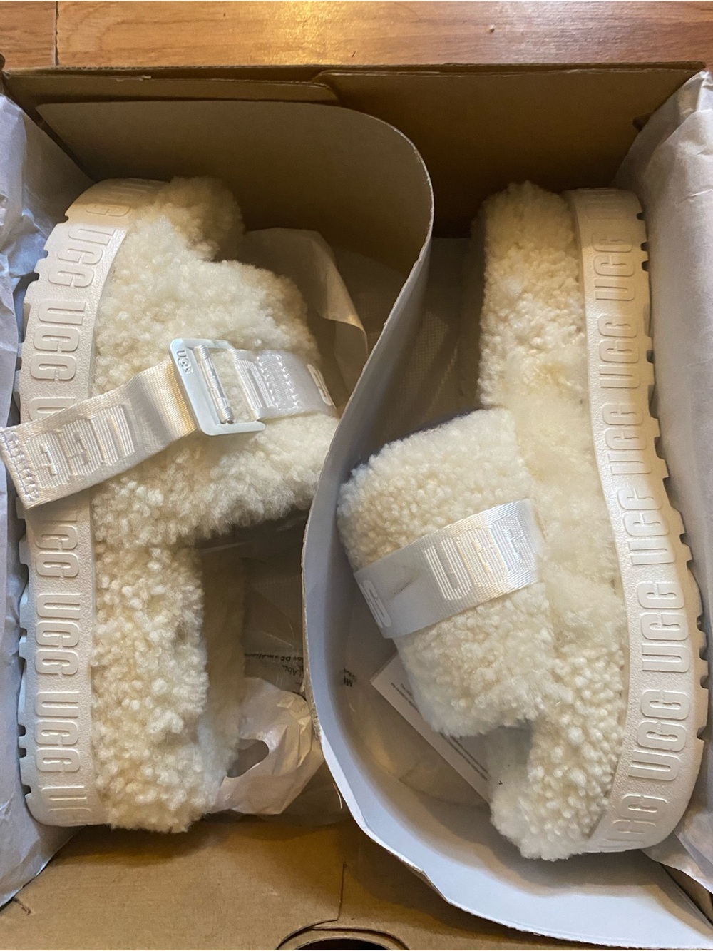 UGG Kids Cream Shearling Platform Slides